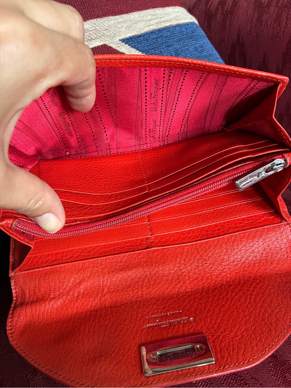 Salvatore Ferragamo Orange Pebbled Leather Clutch Purse with Original Papers - Picture 5 of 13